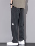 Men's Letter Embroidery Loose Fit Drawstring Elastic Waist Straight Leg Pants