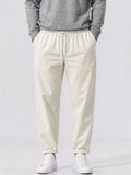 Mens Cotton Linen Pants Drawstring Elastic Waist Casual Trousers