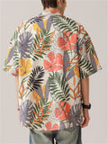 Men's Holiday Style Leaves Print Lapel Short Sleeve Beach Shirt