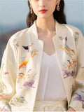 Fashion Oriental Women's Pinted Stand Collar White Jacket