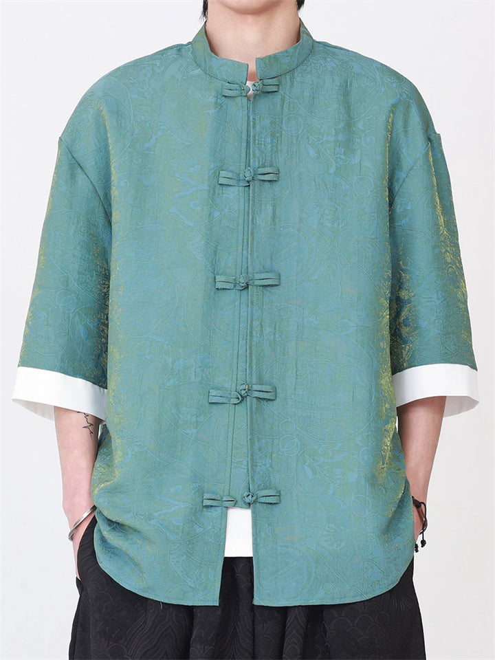 Men's Summer Short Sleeve Chinese Tang Suit Jacquard Kung Fu Top