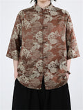 Loose Oriental Style Loongfeng Jacquard Half Sleeve Shirt for Men