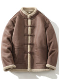 Men's Winter Faux Suede Fleeced Lined Frog Button Warm Coats