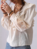 Women's French Style Apricot V-Neck Ruffled Shirt