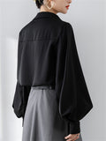 Women's Elegant Puff Long Sleeve V-Neck Shirts