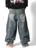 Men Wide Leg Washed Denim Pants Streetwear Hip Hop Baggy Jeans