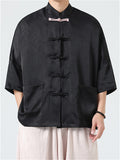 Chinese Style  Short Sleeve Drop Shoulder Tang Suit Shirts for Men