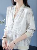 Chinese Style Women's Bamboo Hanzi Print Long Sleeve Jacket