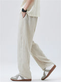 Mens Summer Comfy Linen Loose Fit Breathable Blend Wide Leg Pants