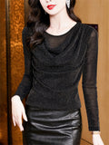 Women's Round Neck Bling Solid Color Long-sleeve Undershirt