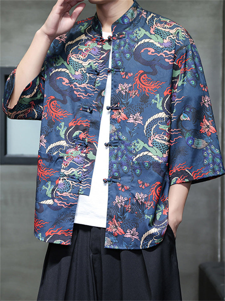 Men's Summer Casual Chinese Style Printed Half Sleeve TangSuit Shirt