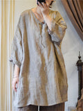Women's Loose Linen Zen Style Distressed Textured Long Sleeve Shirts