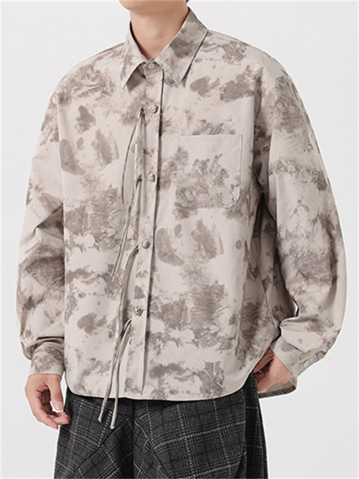 Chinese Style Retro Print Lapel Long Sleeve Tang Suit Shirts for Men