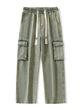 Mens American Style  Wide Leg Cargo Jeans with Utility Pockets