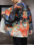 Chinese Zen Style Casual Print Long Sleeve Cardigan for Men