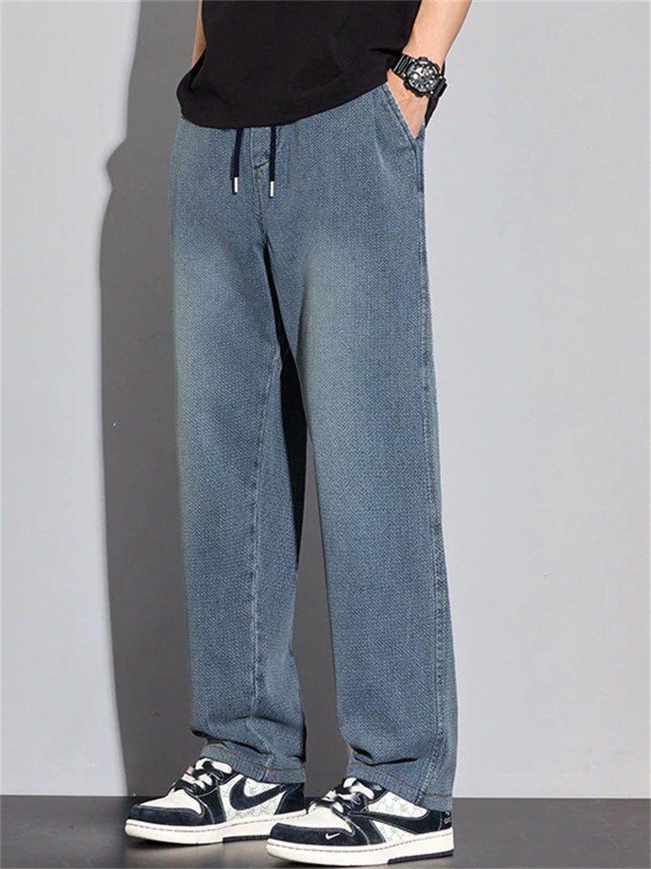 Men's Streetwear Breathable Wide Leg Elastic Drawstring Soft Jeans