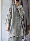 Retro Loose Linen Stand Collar Distressed Textured Shirt for Women