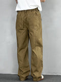 Men Vintage Simple Cotton Elastic Waist Loose Fit Wide Leg Cargo Pants