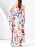 Women's Summer Floral One Shoulder Asymmetric Maxi Dresses