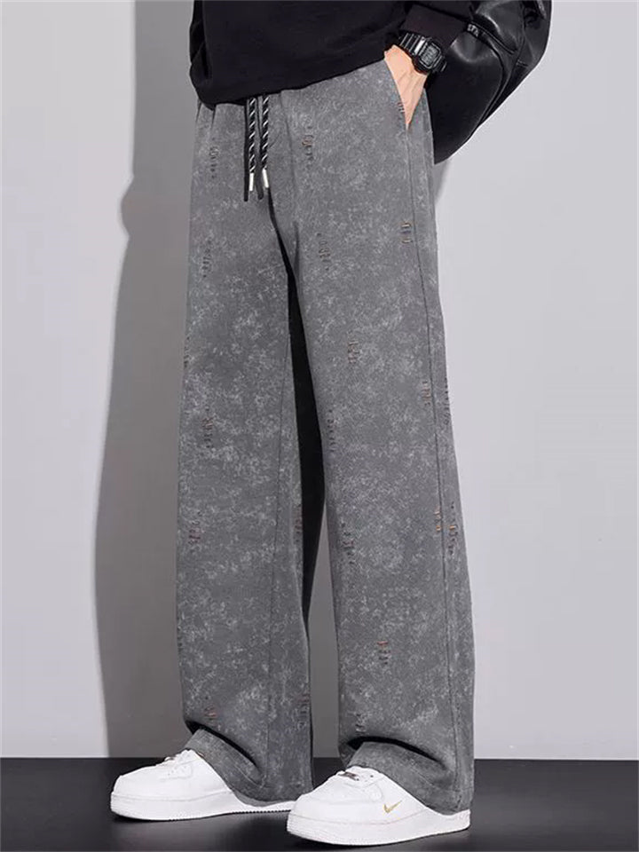 ‌Men's Loose Fit Casual Straight Leg Pants with Snowflake Dyeing and Drawstring