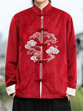 Men's Corduroy Chinese Style Jacket with Cloud Embroidery and Knot Buttons