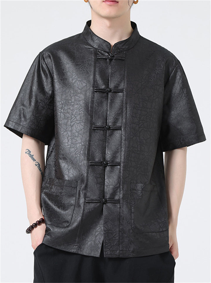 Chinese Style Texture Pattern Stand Collar Tang Suit Shirt