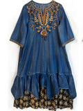 Women's V-neck Ethnic Floral Embroidery Patchwork Ruffled Denim Dress