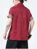 Men's Chinese-style Stand Collar Short Sleeve Jacquard Shirt