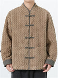 Men's Winter Plush Contrast Color Button Up Long Sleeve TangSuit Jackets