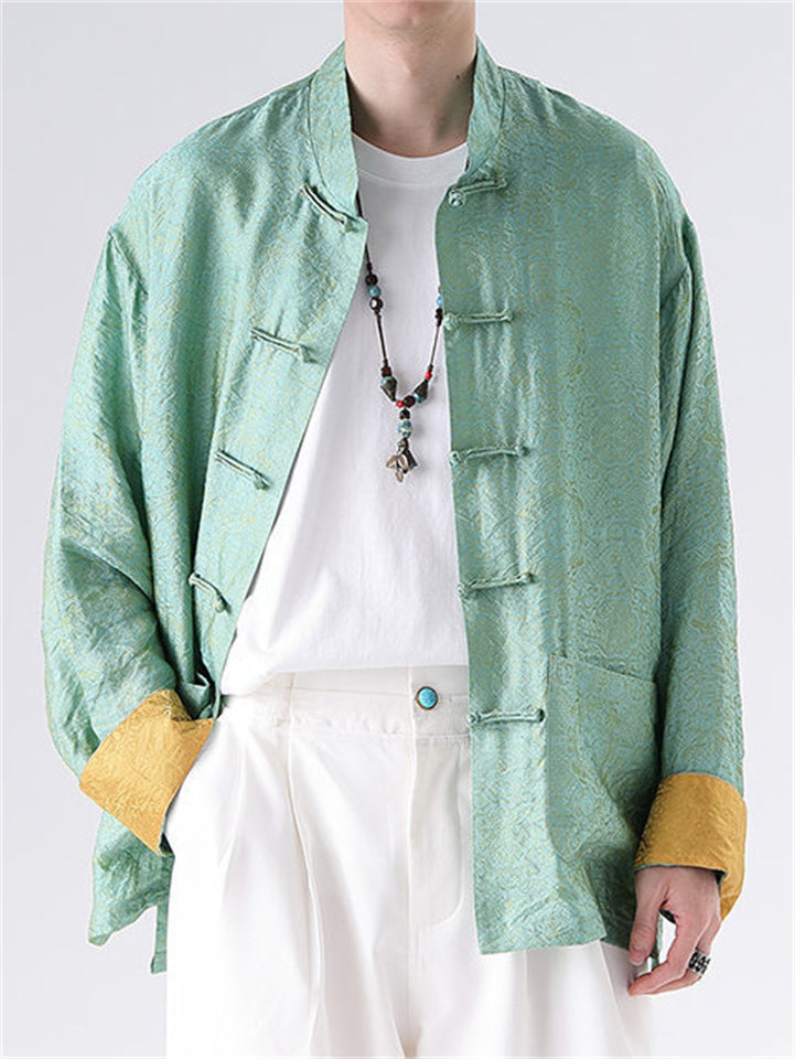 Men's Mandarin Collar Chinese Tang Suit Jacquard Kung Fu Shirts