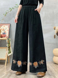 Women's Elegant Ethnic Style Heavy Industry Embroidery Wide Leg Pants