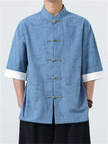 Men's Casual Chinese Style Print Stand Collar Tang Suit Shirt