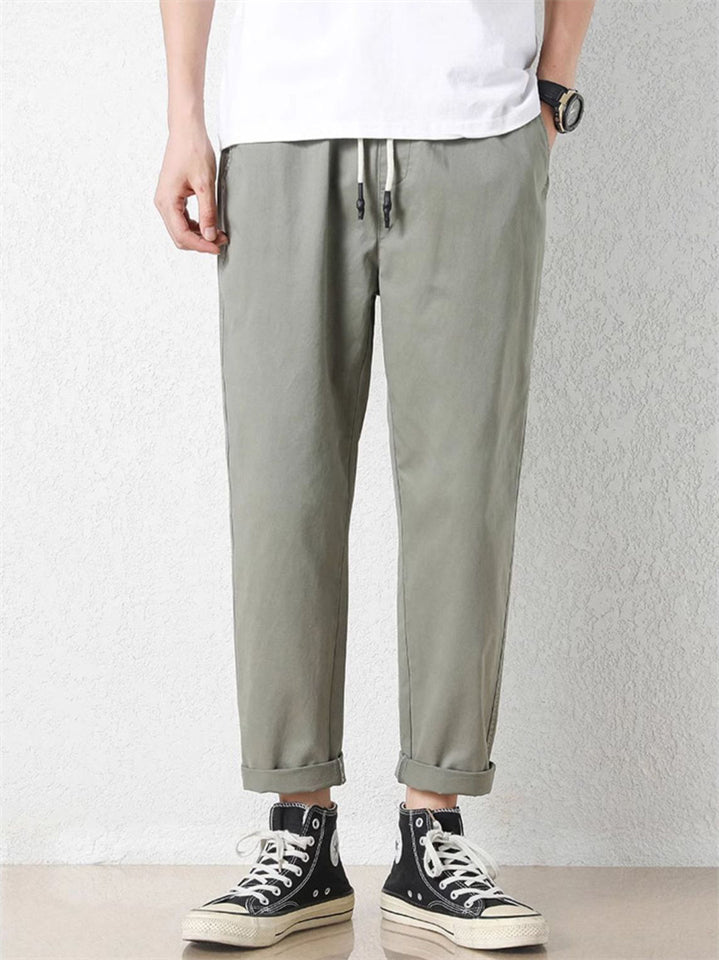 Men's Simple Casual Drawstring Autumn Straight Leg Cargo Cropped Pants