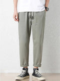 Men's Simple Casual Drawstring Autumn Straight Leg Cargo Cropped Pants