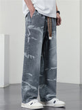 Men Plus Size Washed Tie Dye Drawstring Elastic Waist Loose Fit Jeans