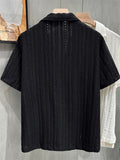 Men's Hollow Textured Eyelet Short Sleeve Button Down Cuban Shirts