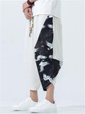 Men's Ethinic Style Quick Dry Crane Print Baggy Harem Pants