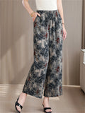 Women's Elegant Print Elastic Waist Wide Leg Cropped Pants