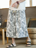 Men's Casual Plants Print Drawstring Beach Capri Pants