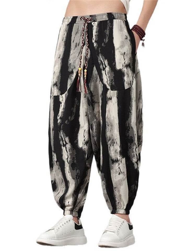 Men's Print Drawstring Wide Leg Lantern Pants