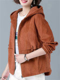 ‌Women's Casual Corduroy Jacket with Hoodie Lightweight Autumn Outwear‌
