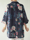 Women's Summer Retro Flowers Print 3/4 Sleeve Suit Jacket