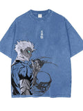 Mens Vintage Washed Anime Graphic Print Oversized T Shirt