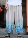 Men's Chinese Vintage Style Ink Landscape Print Loose Fit Wide Leg Pants