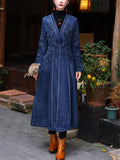 Women's Long V Neck Retro Embroidery Denim Cardigan Coat