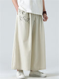Men's Summer Chinese Style Bamboo Embroidery Wide Leg Pants