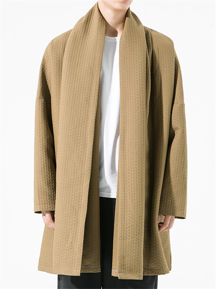 Men's Chinese Style Casual Solid Color Jacquard Cardigan Coats