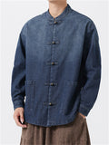 Chinese Style Retro Loose Frog Button Denim Jacket for Men