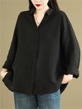 Women's Comfy Solid Color Loose Button Up Long Sleeve Shirt