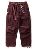 Men Japanses Style Corduroy Drawstring Loose Fit Wide Leg Cargo Pants